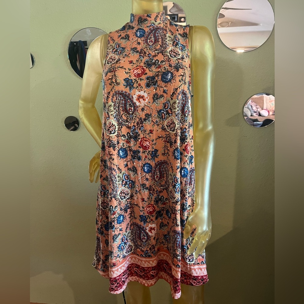 Women’s high neck, sleeveless floral summer dress